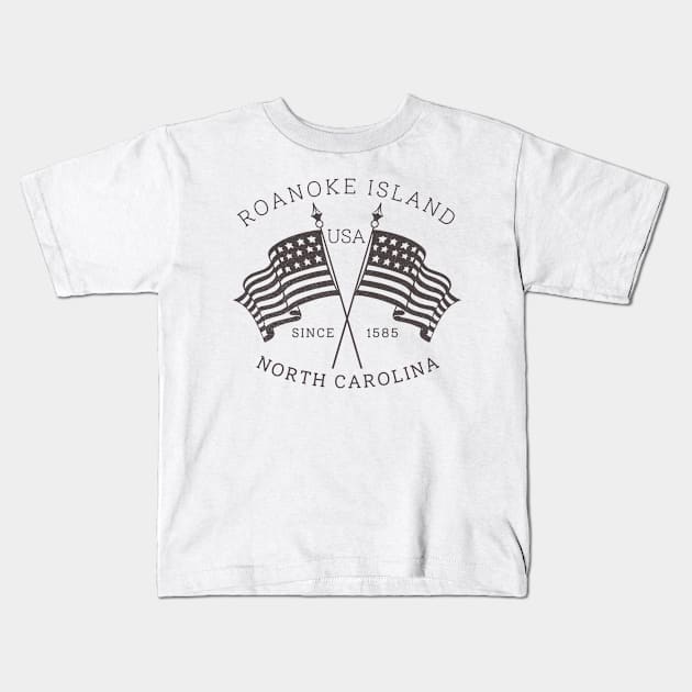 Roanoke Island, NC Summertime Vacationing Patriotic Flags Kids T-Shirt by Contentarama